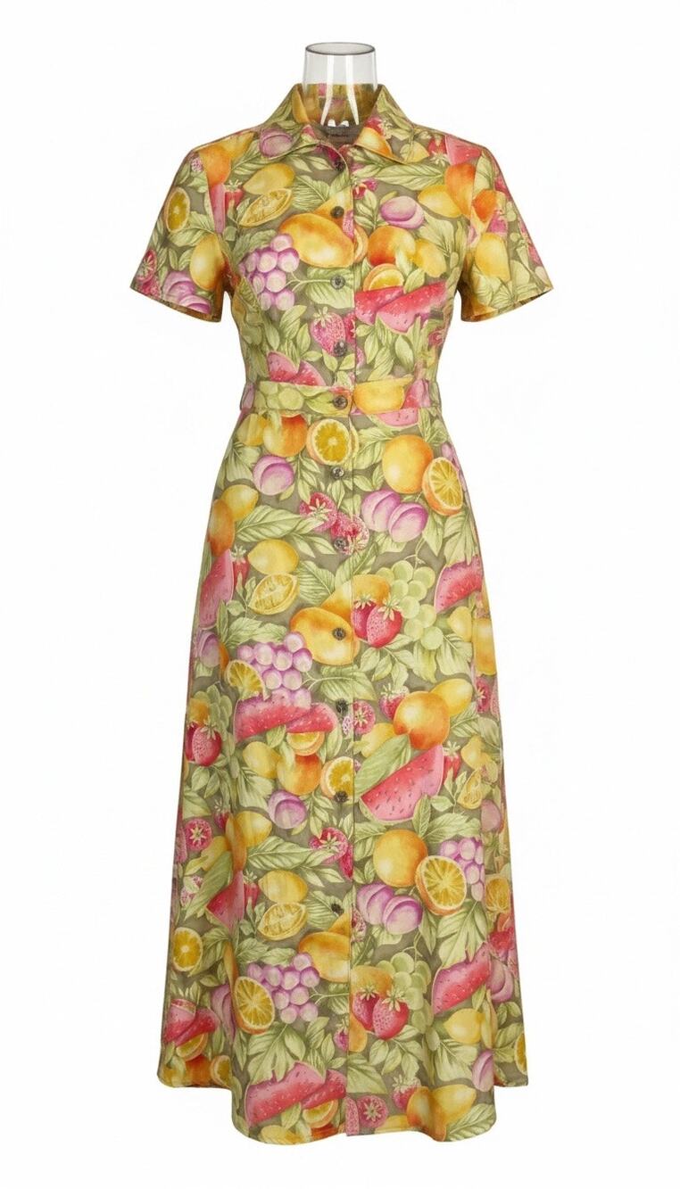 Donna B & Karen 100% Silk Fruit Print 2-Piece Skirt Set Size 6